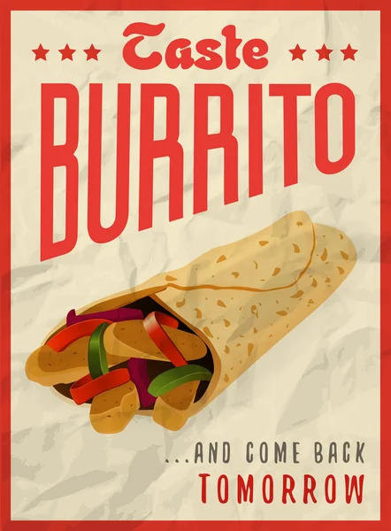 Konsep desain poster burrito Meksiko - Stok Vektor