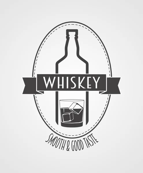Affisch eller logotype med whiskey flaska och glas — Stock vektor