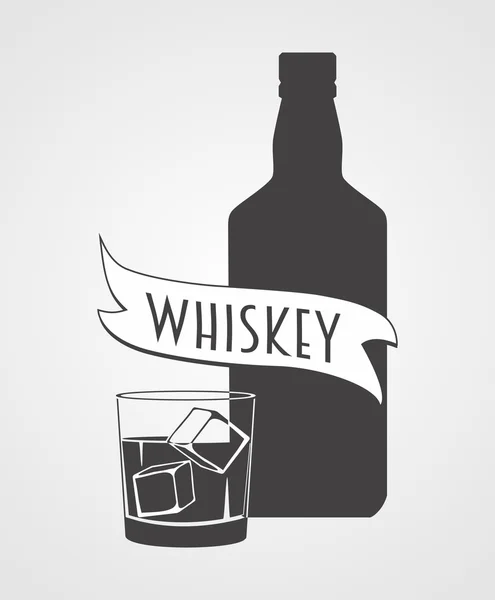 Whisky. Logotipo con bottiglia e vetro — Vettoriale Stock