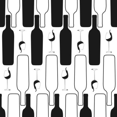 Şarap şişe ve cam seamless modeli. Vektör