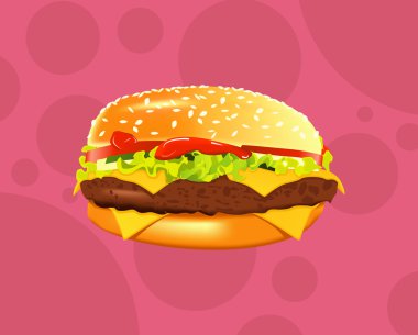 Lezzetli sandviç ya da hamburger vektör çizim. Hamburger pembe bir arka plan üzerinde