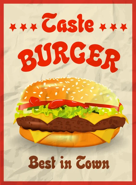 Burger lezat terbaik di kota. Konsep poster model lama . - Stok Vektor