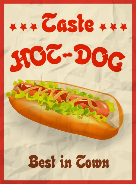 Konsep poster Hot Dog Vector Vintage. efek kertas kusut dapat dengan mudah dihapus . - Stok Vektor