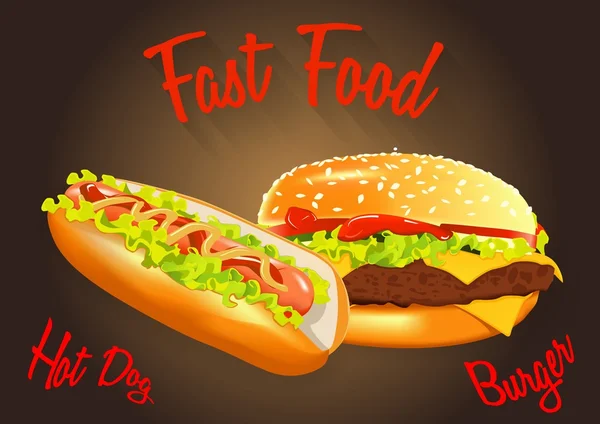 Ilustracja wektorowa fast food. Burger i hot doga — Wektor stockowy