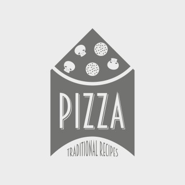 İtalyan pizza logo vektör kavramı. Pizzacı logo. Tasarım menüsünden, kartvizit, afiş, T-shirt veya Tekstil baskı için kullanılan