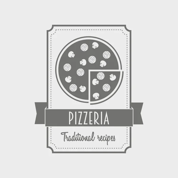 Πίτσα ετικέτα. Λογότυπο για το ιταλικό εστιατόριο και καφετέρια. Μαύρο και άσπρο. Μπορούν να χρησιμοποιηθούν για το σχεδιασμό μενού, επαγγελματικές κάρτες, αφίσες — Διανυσματικό Αρχείο