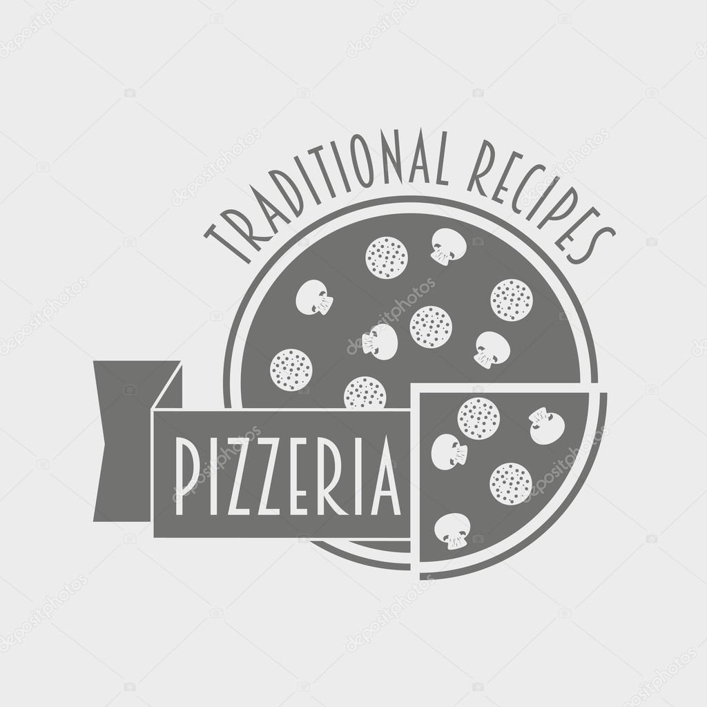 Black and white Pizzeria label or Logo concept for the Italian restaurant and cafe. Can be used to design menu, business cards, posters