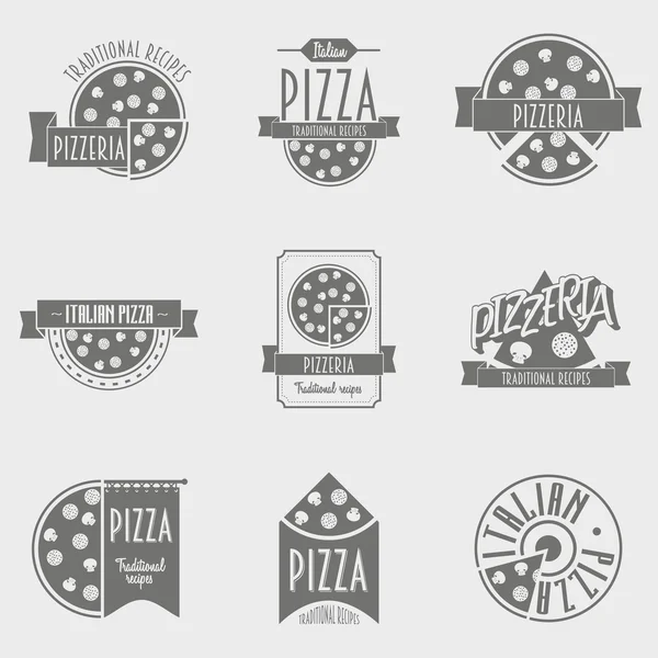 Vektor Illustration Pizza Logo Set. Schwarz-weiße Pizzeria-Etiketten oder Logokonzepte für das italienische Restaurant und Café. — Stockvektor