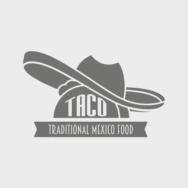 Templat desain logo tacos vector. Restoran Meksiko atau ikon makanan cepat saji. Dapat digunakan untuk mendesain menu, kartu nama, poster. Ilustrasi vektor . - Stok Vektor