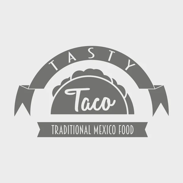 Comida mexicana tradicional Taco saboroso. Modelo ou conceito do logotipo do vetor. Pode ser usado para projetar menu, cartões de visita, cartazes. Ilustração vetorial . —  Vetores de Stock