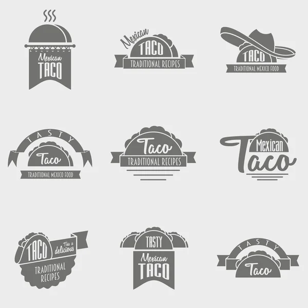 Vektor set konsep logo taco. Templat dapat digunakan untuk mendesain menu, kartu nama, atau poster . - Stok Vektor