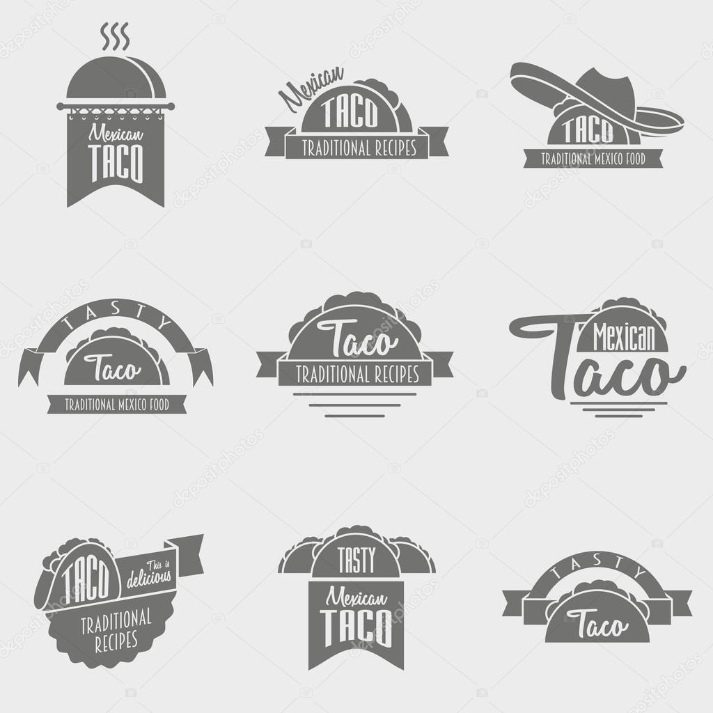 Vector set of taco logo concepts. Template can be used to design menu, business cards or posters.