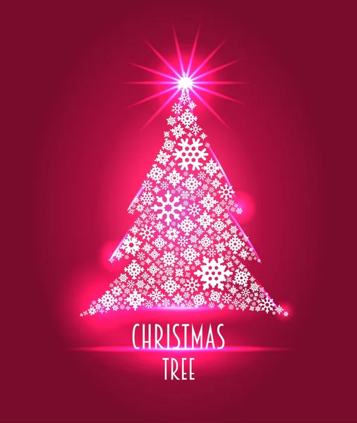 Kerstmis achtergrond of sjabloon met kerstboom gemaakt van sneeuwvlokken, vectorillustratie. Kan worden gebruikt voor het ontwerpen van affiches, Postkaart. — Stockvector