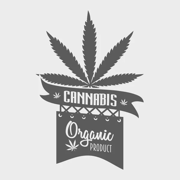 Cannabis marijuana logo or badge design template with leaf and banner