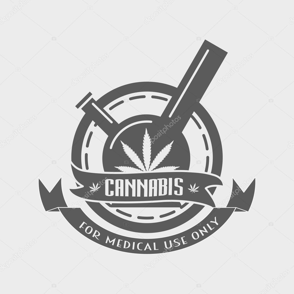 Bong with Marijuana leaf logo - cannabis for medical use. Vector concept.
