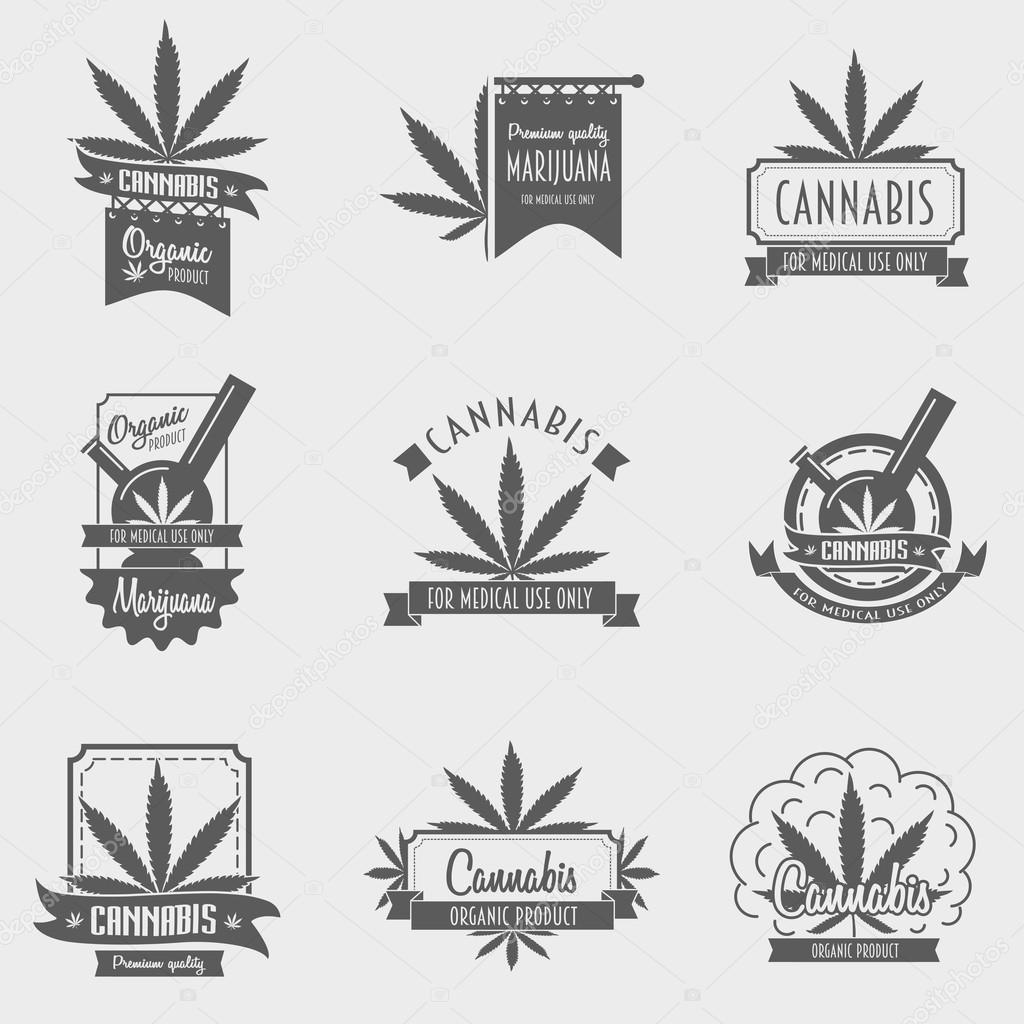 Vector set of cannabis emblem, badge or logo concept