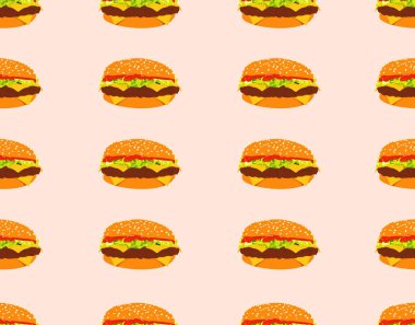 Fast food vektör Hamburger, burger veya sandviç ile seamless modeli