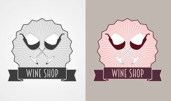 Tienda de vinos y lista de vinos vector monocromo y etiqueta de color, insignia o emblema — Archivo Imágenes Vectoriales