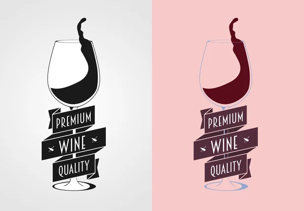 Vin vectoriel étiquette, badge ou logo concept avec verre à vin. Monochrome et couleur . — Image vectorielle