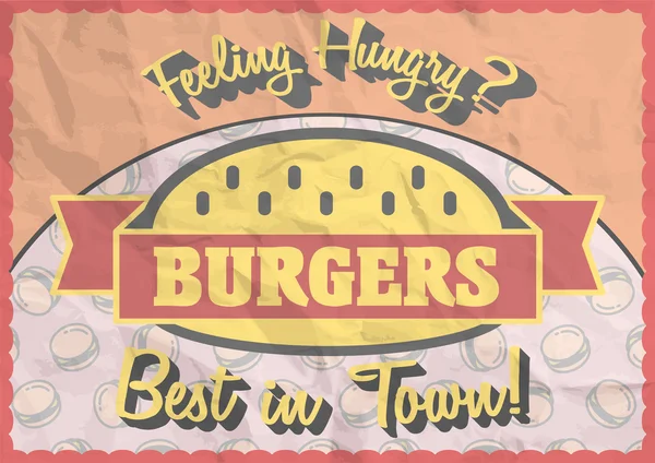 Vintage burger-plakát, prospektus, vagy szórólap tervezés — Stock Vector