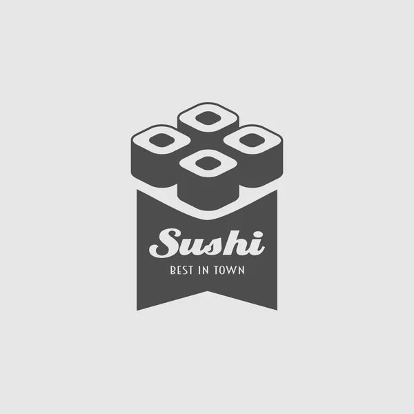 Vector sushi logo business design template icon for websites or business design. Etiqueta, pegatina, logotipo o insignia con sushi, rollos y dos palillos . — Vector de stock