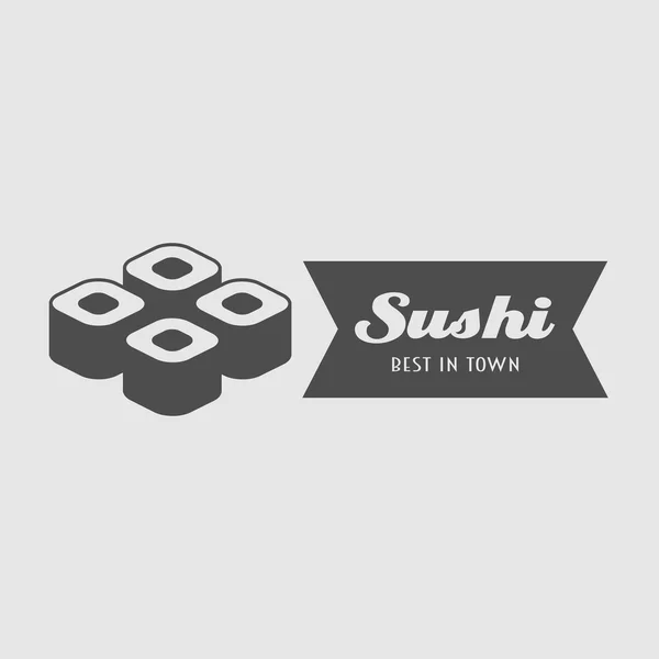 Sushi bar logo dengan gulungan sushi. Dapat digunakan untuk desain menu, poster, brosur atau kartu - Stok Vektor