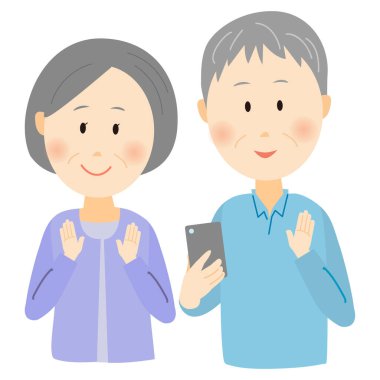 Dedem ve büyükannem akıllı telefonlarıyla video görüşmeleri yapıyorlar.