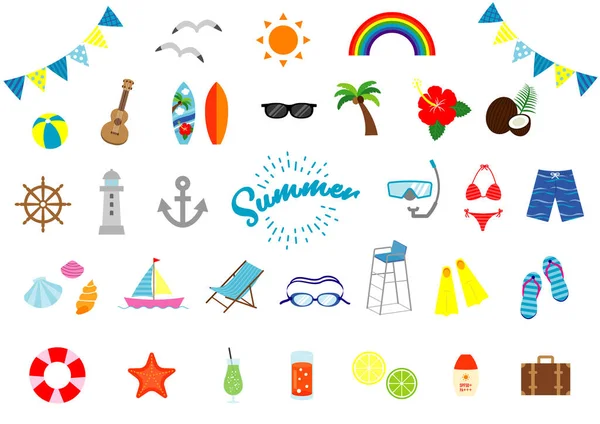 Summer Vector Illustration Set Beaches Pools Drinks Etc — Stock Vector