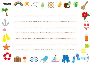 Plajlar, havuzlar, içecekler için yaz vektörü illüstrasyonu ayarlandı.