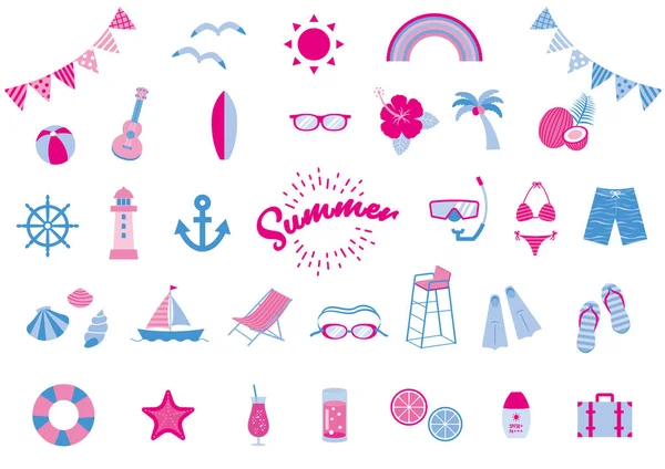 Set Ilustración Vectorial Verano Para Playas Piscinas Bebidas Etc — Vector de stock