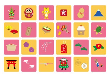 2022 için Yeni Yıl Kart İllüstrasyonu ve simgeleri