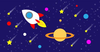 Beyaz roketli Satürn 'ün uzay çizimi