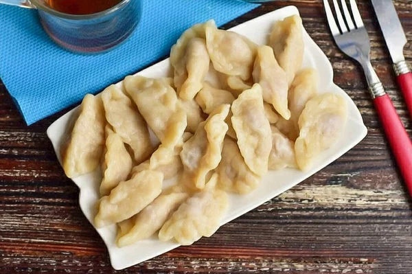 Now Just Boil Dumplings Serve Them Table Pigtail Dumplings Differ — Stock Photo, Image