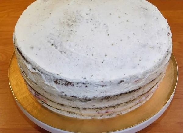 Cream Whip Cream Icing Sugar Let Start Assembling Cake Divide — Stock Photo, Image