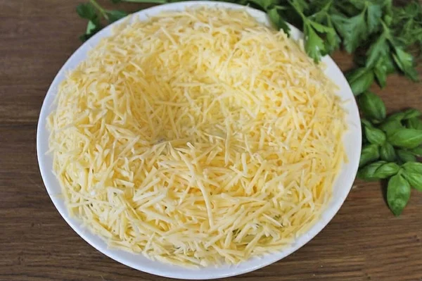 Hard Cheese Three Grater Spread Cheese Salad Forming Nest — Stock Photo, Image