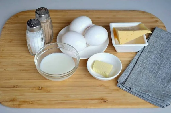 Προετοιμασία Όλα Απαιτούμενα Συστατικά Για Τυρί Συνταγή Ομελέτα — Φωτογραφία Αρχείου
