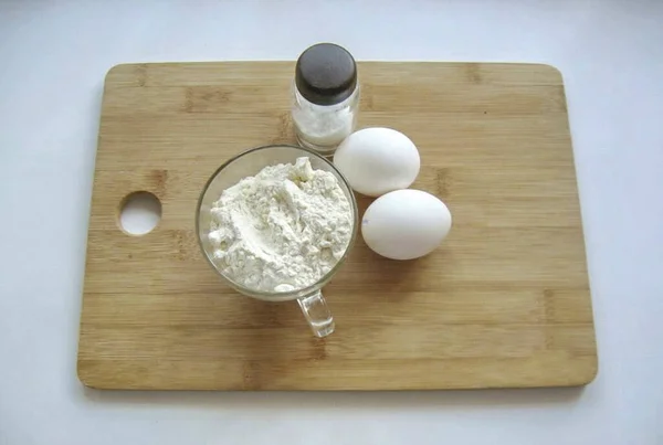 Take Wheat Flour Eggs Salt Making Homemade Noodles — Stock Photo, Image