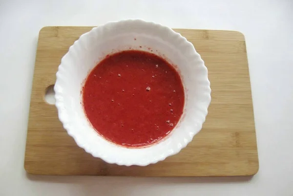 Fouetter Les Fraises Avec Mélangeur Jusqu Que Purée — Photo