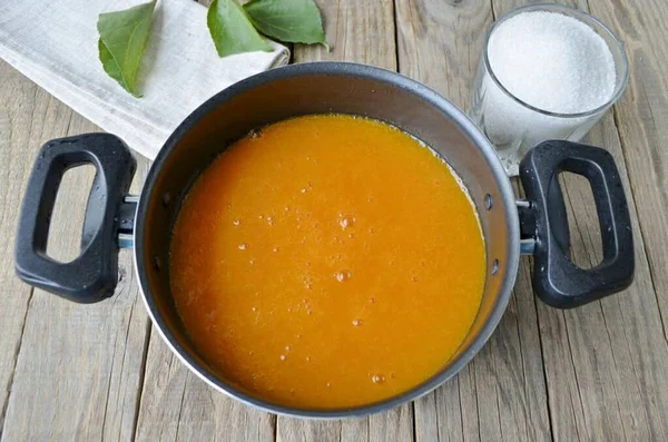 Turned Out Delicate Homogeneous Apricot Puree — 图库照片