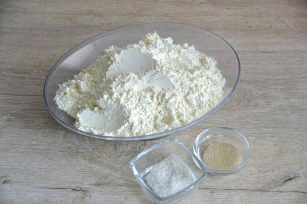 Mix Dry Ingredients Flour Salt Yeast — Stock Photo, Image