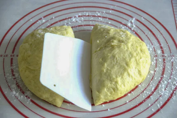 Divide Fermented Dough Parts Take One Part While Bag — 스톡 사진