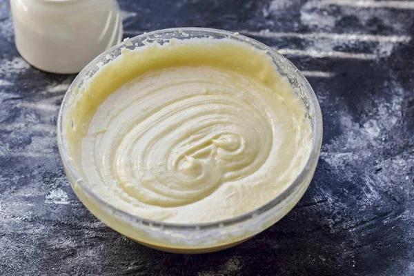 Knead Dough Turns Out Medium Density Dough Does Flow Spoon — Stock Fotó