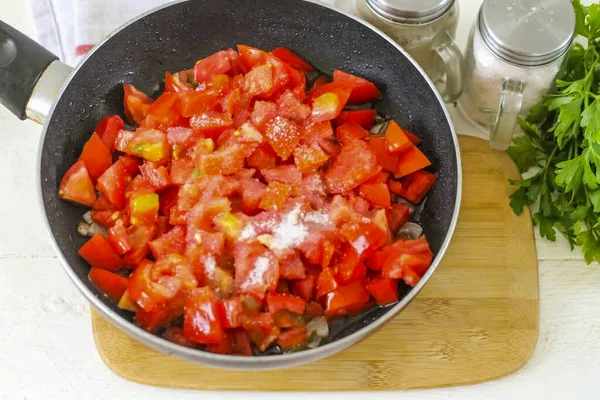 Add Tomato Slices Salt Sugar Desired You Can Add Ground — Stock Photo, Image