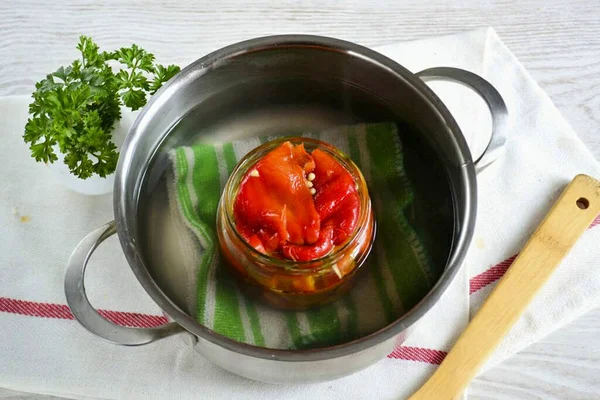 Sterilize Jar Covered Lid Boiling Water Minutes — 스톡 사진