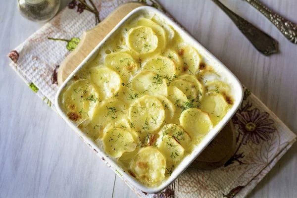 The potatoes are tender and tasty. The creamy aroma of such a dish will bring your whole family together at the table.
