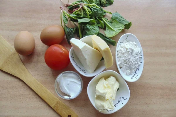 Préparer Tous Les Ingrédients Nécessaires Cuisson Quiche Fromage — Photo