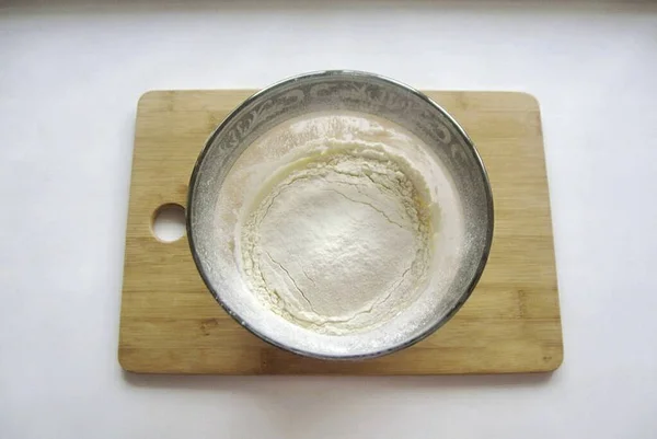 Pour Half Sifted Flour — Stock Photo, Image