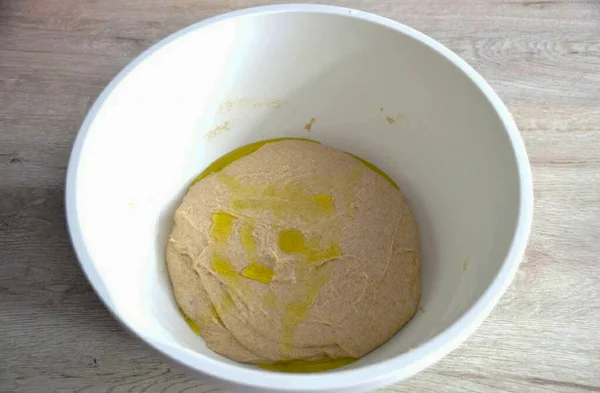 Rassembler Pâte Dans Une Boule Couvrir Mettre Fermenter Toutes Les — Photo