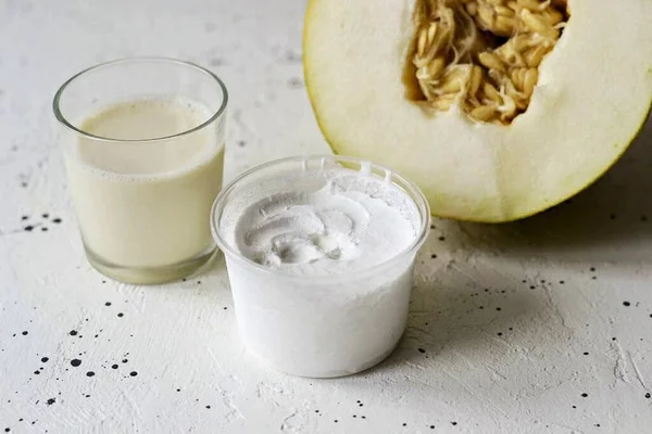 Prepare Todos Ingredientes Necessários Para Fazer Melon Shake — Fotografia de Stock