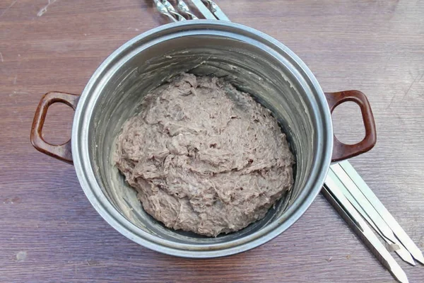 Mélanger Viande Hachée Pétrir Battre Pendant Minutes Pendant Temps Viande — Photo